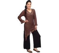 Chemisier à manches longues haut robe shirt bretelles réservoir chemisier à volants hippie tunique Rajani, marron S