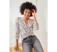 Chemisier à manches longues joli motif léopard - Linea Tesini - couleur ivoire-vieux rose imprimé COULEUR IVOIRE-VIEUX ROSE IMPRIMÉ 50