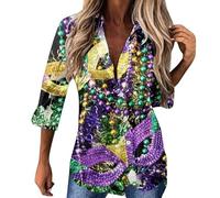 Chemisier à manches longues pour femme - Col en V - Multicolore - Motif imprimé - Costume d'arlequin - Motif losanges - Tunique ample pour fête des années 70 - Festival streetwear, lilas, XL