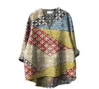 Chemisier à manches longues pour femme en viscose 46 coton et lin pour femme avec imprimé lignes bleues, motif géométrique japonais traditionnel noir rayé, jaune, 3XL