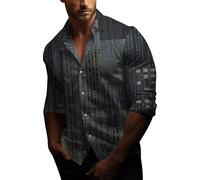 Chemisier à manches longues pour homme - Chemise à manches longues - Impression numérique 3D - Décontractée - Simple boutonnage - Chemisier de bureau - Vêtement de travail doux et confortable, bleu