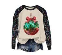 Chemisier à paillettes pour femme - Col rond - Fin et brillant - Sweat à capuche - Pour fête et vie quotidienne, beige, M