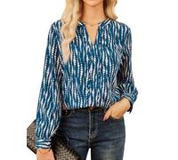 Chemisier Ample Classique pour Femme à Manches lanternes et col en V pour Le Bureau Bleu-Vert XXL