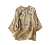 Chemisier ample d'été Hanfu en coton ramie à manches 3/4 avec boutons grenouille chinoise A10, multicolore, Taille L