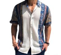 Chemisier ample pour homme, imprimé hawaïen, chemise de plage boutonnée dégradé Guayabera (XL F)