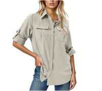 Chemisier anti-UV pour femme - Manches longues - Couleur unie - Chemise de loisirs - Chemise fonctionnelle pour la pêche, le safari, les voyages, le golf, beige, M