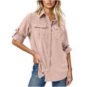 Chemisier anti-UV pour femme - Manches longues - Couleur unie - Chemise de loisirs - Chemise fonctionnelle pour la pêche, le safari, les voyages, le golf, Rose, XXL