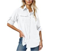 Chemisier anti-UV pour femme - Manches longues - Couleur unie - Chemise de loisirs - Chemise fonctionnelle pour la pêche, le safari, les voyages, le golf, Blanc., L
