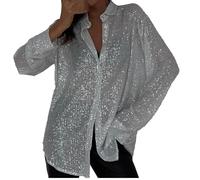 Chemisier avec Paillettes Femme Élégant Argenté Manches Longues Chemises à Sequins Noël Chemise Curvy Cardigan T-shirt Maille Grandes Tailles Strass Chemise Soirée Glitter Or Blouse Nouvel An Tops