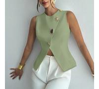 Chemisier blanc élégant, raffiné et romantique pour femme. Nouvelle mode quotidienne avec boutons métalliques à la taille et ourlet évasé sans manches L,M,S,XL,XSTissu tissé