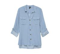 Chemisier bleu rayé à coupe droite avec un col v et des manches longues S