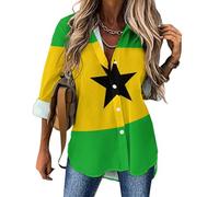 Chemisier Blouse Femme Manches Longues Drapeau De Sao Tomé-Et-Principe Chemise Classique Boutonnée Vêtements Patriotiques Élégant Haut Casual Tunique