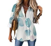 Chemisier Boutonné à Manches Longues avec Feuilles D'Eucalyptus À L'Aquarelle Imprimé Col en V Amples Blouse Branches Rêveuses Casual Tunique Blouses Enroulables T-Shirt pour Femmes
