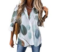 Chemisier Boutonné à Manches Longues avec Feuilles D'Eucalyptus Imprimé Col en V Amples Blouse Plantes Peintes À La Main Casual Tunique Blouses Enroulables T-Shirt pour Femmes