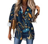 Chemisier Boutonné à Manches Longues avec Marbre Abstrait Imprimé Col en V Amples Blouse Peinture Liquide Casual Tunique Blouses Enroulables T-Shirt pour Femmes