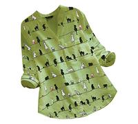 Chemisier Chat V-Cou Imprimer Manche Bouton Chemise Femmes Haut Long lâche Chemisier Occasionnel pour Femmes Tee Shirt Amour Homme