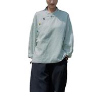Chemisier chinois Ramie pour femme - Coton et lin - Chemise Hanfu d'été traditionnelle - Costume de méditation avec manches longues - Tunique rétro - Costume de méditation, vert clair, S