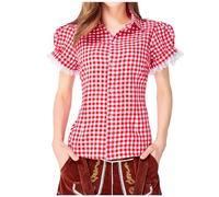 Chemisier Classique Retro Oktoberfest Chemisiers Occidental Western Manches Courtes Carreaux Cent Coton Flanelle Haut Décontracté Casual Taille légante Coupe Style Bavarois Occasions Spéciales