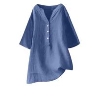 Chemisier Coton et Lin Femme, Chemisier Chic et élégant pour Femmes Col en V Manches à Cinq Points Tops Couleur Unie LâChe et Respirant T-Shirts Grande Taille Pas Cher Casual Coton Lin Tunique Blouse