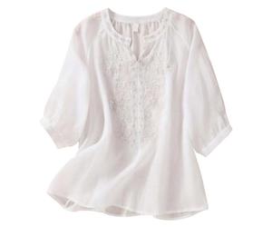 Chemisier Coton et Lin Manches Courtes pour Femme Blouses Ample Col Rond Tunique D'été Bohème Folklore Vintage Broderie Top Hauts Lâche Respirant T-Shirts Grande Taille Pas Cher Tunique Blouse Mode