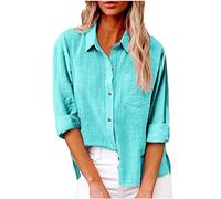 Chemisier Coton Lin Chemise élégant à Rayures pour Femmes Col en V Manches Longues Tops LâChe Respirant T-Shirts Grande Taille Pas Cher Coton Lin Décontracté Tunique Top avec Boutons