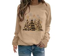 Chemisier De Noel Femme Women's Christmas Coffee Candy Snowman Gift Print Graphic Sweatshirts Crewneck Long Sleeve Casual Loose Fit Tops Sweat Femme sans Capuche Sweet Capuche Femme (Beige, S)
