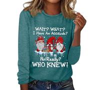 Chemisier de Noël pour femme 2025 T-shirt Wait I Have an NO Really WHO Knew pour femme Trois Père Noël Flocon de neige Col rond Manches sept quarts Haut tunique pour la vie quotidienne Cadeaux de Noël