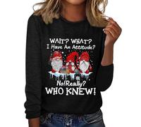 Chemisier de Noël pour femme 2025 T-shirt Wait I Have an NO Really WHO Knew pour femme Trois Père Noël Flocon de neige Col rond Manches sept quarts Haut tunique pour la vie quotidienne Cadeaux de Noël