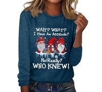 Chemisier de Noël pour femme 2025 T-shirt Wait I Have an NO Really WHO Knew pour femme Trois Père Noël Flocon de neige Col rond Manches sept quarts Haut tunique pour la vie quotidienne Cadeaux de Noël