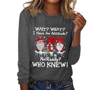Chemisier de Noël pour femme 2025 T-shirt Wait I Have an NO Really WHO Knew pour femme Trois Père Noël Flocon de neige Col rond Manches sept quarts Haut tunique pour la vie quotidienne Cadeaux de Noël