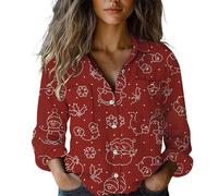 Chemisier de Noël pour femme, chemise ample 2025 décontractée à manches longues en imitation coton, vêtements pour l'intérieur, la maison, les fêtes, cadeaux de Noël, Rouge, 4XL