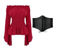 Chemisier De Pirate Style Gothique De La Renaissance Pour Femmes à Manches éVaséEs Avec Volants Et éPaules DéNudéEs Haut Corset Style MéDiéVal Victorien Pour Costumade Chemise Halloween Cosplay
