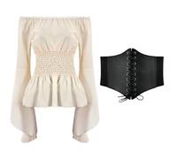 Chemisier De Pirate Style Gothique De La Renaissance Pour Femmes à Manches éVaséEs Avec Volants Et éPaules DéNudéEs Haut Corset Style MéDiéVal Victorien Pour Costumade Chemise Halloween Cosplay
