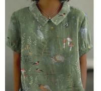 Chemisier de vacances printemps/été pour femmes, mode ample décontracté confortable, motif animal, campagne, grande taille, motif floral, imprimé campagne nature forêt petit oiseau, cerf, renard, ours