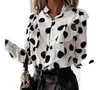 Chemisier décontracté à pois léopard imprimé à volants chemise automne hiver manches longues femmes chemises élégantes bureau femme col en V boutons hauts - pois blanc,XXL