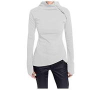 Chemisier décontracté et solide à manches longues en lin au niveau du cou Fermeture éclair Sweatshit Pots T-shirt Rayé Femme, Blanc., M