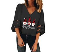 Chemisier décontracté pour Femmes Chemise Haute col en V Haut en Maille Trompette Demi Manches décontracté Hauts de noël Mode Chemises de noël Tee Shirt Mode Fille
