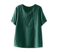Chemisier d'été bohème en dentelle pour femme - Coupe ample - Broderie florale - Haut à volants pour personnes âgées - Manches courtes - Solide et décontracté - Style bohème, Vert, 4XL