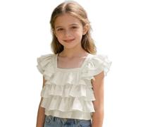 Chemisier d'été décontracté pour Filles avec Un col carré Manches Bordure à Volants Tissu Doux Respirant et léger Parfait Pendant Les journées printanières Estivales (White, 13-14 Years)