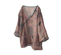 Chemisier d'été léger vintage à col en V et manches longues 3/4 pour femme, marron, Taille Unique