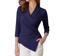 Chemisier d'hiver à Manches Longues pour Femme, Tenue d'affaires, Chemisier Portefeuille Formel pour Mariage, XL, Bleu Marine, 9