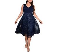 Chemisier d'invité de mariage pour femme - Maille à paillettes - Robe de cocktail - Robe de soirée - Mode - Broche perlée, Marine, 5XL