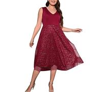 Chemisier d'invité de mariage pour femme - Maille à paillettes - Robe de cocktail - Robe de soirée - Mode - Broche perlée, rouge, 4XL