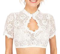 Chemisier Dirndl en dentelle pour femme - Manches courtes - Pour la fête de la bière - Manches courtes - Pour la fête de la bière - Chemisier traditionnel bavarois, Blanc #2., M