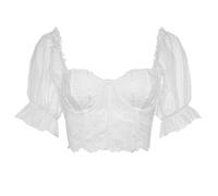 Chemisier Dirndl pour femme - Bustier en dentelle - Col en V - Corset, blanc, XL