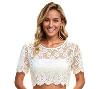 Chemisier Dirndl pour femme - En dentelle - Blanc - Élégant - Manches courtes - Extensible - Motif floral vintage - Pour la fête de la bière, U21# - Blanc, M