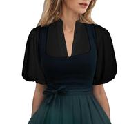 Chemisier Dirndl pour femme - Manches bouffantes - Col en V - Blanc - Élégant - Manches ballon - Noir - Transparent - Chemisier Dirndl à manches courtes - Col haut - Vert bavarois - Pour la fête de la