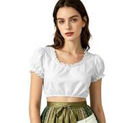 Chemisier Dirndl pour femme - Manches bouffantes - Col en V - Blanc - Élégant - Manches ballon - Noir - Transparent - Chemisier Dirndl à manches courtes - Col haut - Vert bavarois - Pour la fête de la