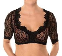 Chemisier Dirndl pour femme - Noir - Chemisier traditionnel moderne - Dentelle - Manches mi-longues - Élégant - Classique - Chemisier classique - Chemisier en dentelle pour fête de la bière bavaroise