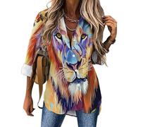 Chemisier élégant à Manches Longues pour Femme - Chemisier à Faune avec Boutons Lion D'Afrique Fluide Hauts à Revers Décontracté Tops pour Le Bureau